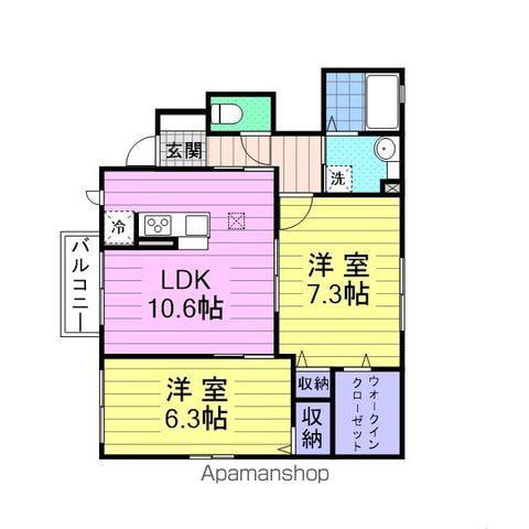 ボヌール新田Ⅲ(2LDK/1階)の間取り写真