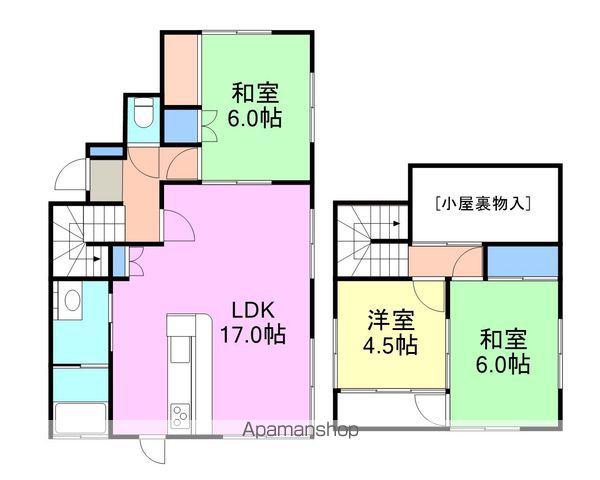 岩徳線 西岩国駅 徒歩22分 2階建 築43年(3LDK)の間取り写真