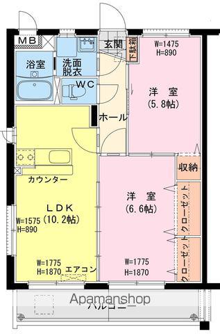 ロッソ ウエスト(2LDK/1階)の間取り写真