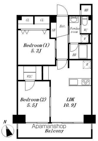 ハイラーク木場(2LDK/7階)の間取り写真