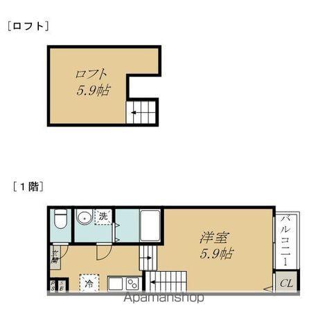 ビビクレスト(1K/2階)の間取り写真