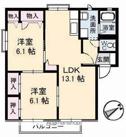 レインボーハイツA棟(2LDK/1階)の間取り写真