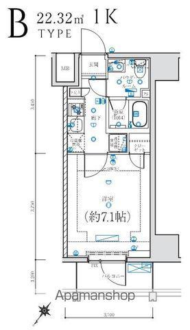 LEXE 横濱関内(1K/2階)の間取り写真