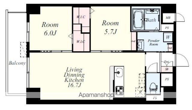 東那珂2丁目マンション(2LDK/12階)の間取り写真