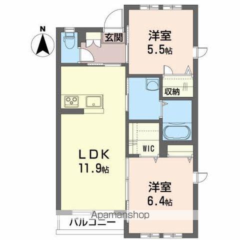 ウィスティアリア御前(2LDK/1階)の間取り写真