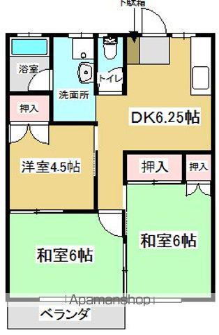 ハイツ・ソレイユA棟(3DK/2階)の間取り写真