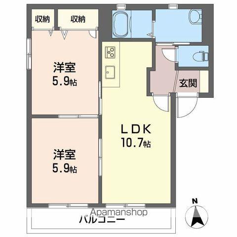 バリュージュ古川南B棟(2LDK/1階)の間取り写真