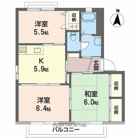 グランシード星岡B(3K/1階)の間取り写真