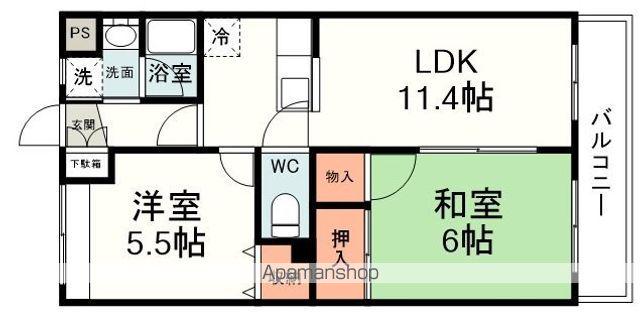 グランポワールⅡ(2LDK/2階)の間取り写真