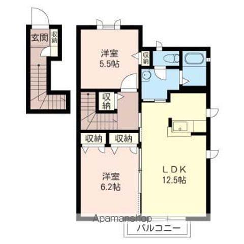 レイクヴュー花山(2LDK/2階)の間取り写真