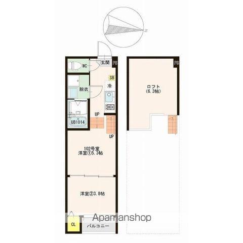 ラシュレ山手町(2K/1階)の間取り写真