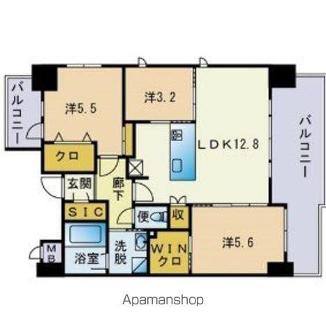 アクシオン博多リヴァージュ(3LDK/5階)の間取り写真