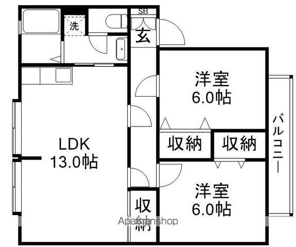サンガーデン高穂B棟(2LDK/1階)の間取り写真