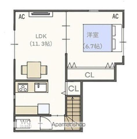 愛知県知多郡東浦町 2階建 築1年(1LDK)の間取り写真