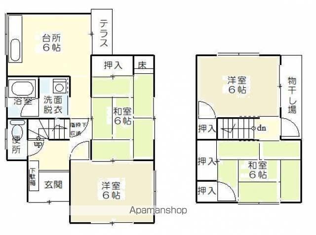 伊予鉄道横河原線 見奈良駅 徒歩8分 2階建 築38年(4DK)の間取り写真