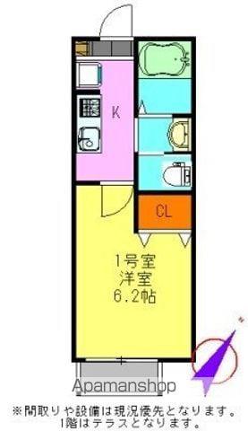 クレストコート八千代台(1K/2階)の間取り写真