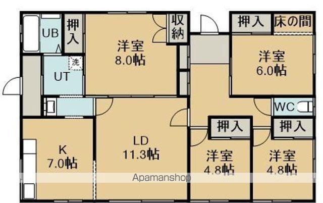 函館市電本線湯川線 駒場車庫前駅 徒歩2分 1階建 築42年(4LDK)の間取り写真