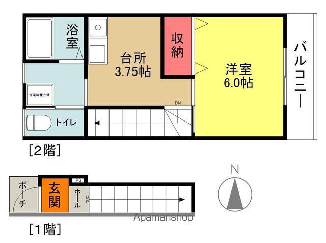 ブルースカイハイツ鎌田(1K/2階)の間取り写真