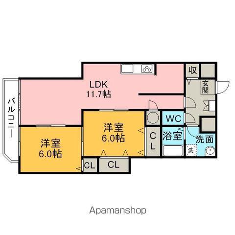 コンフォートフカヤ(2LDK/6階)の間取り写真