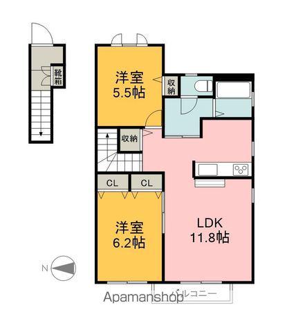 ヴィラ・ウィスタリア(2LDK/2階)の間取り写真