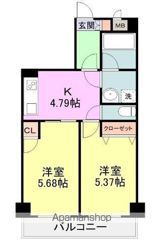 FLOS静岡天王町(2K/6階)の間取り写真