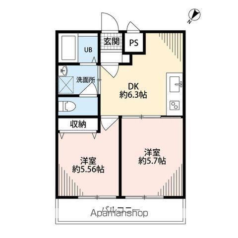 ダイヤモンドクレスト南柏(2DK/1階)の間取り写真