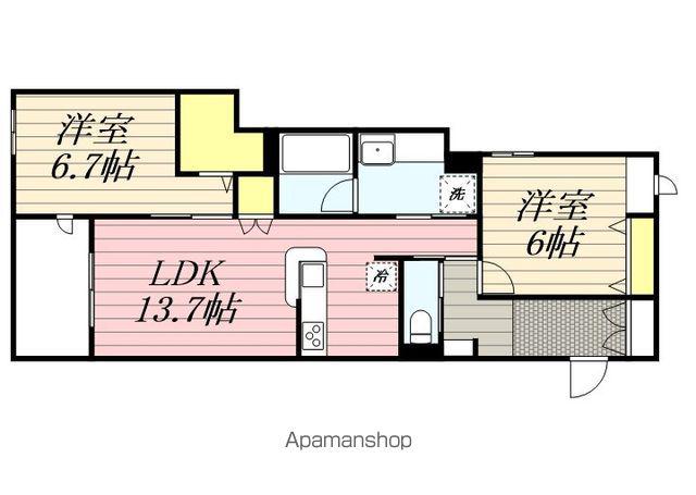 千葉市中央区登戸5丁目メゾン(2LDK/2階)の間取り写真