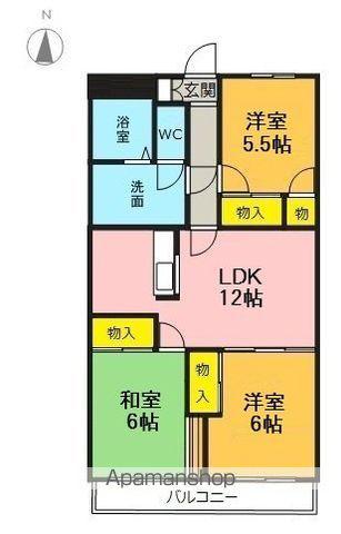 グランツ杉山Ⅰ(3LDK/3階)の間取り写真