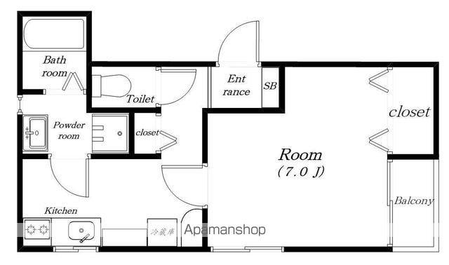 街角のクールブラン(1K/2階)の間取り写真
