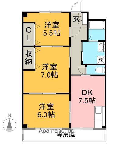 SINAJYURIME GREEN(3DK/1階)の間取り写真