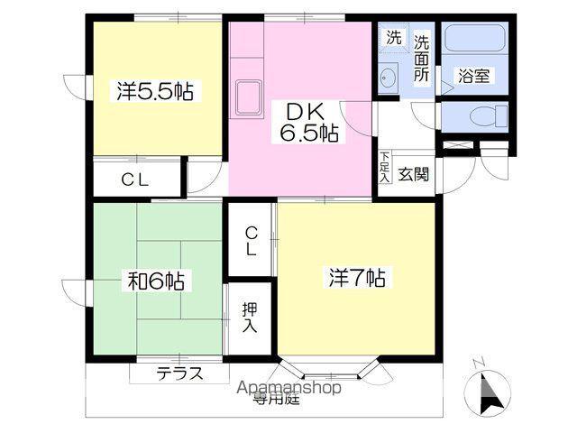 パインフォレストC棟(3DK/1階)の間取り写真