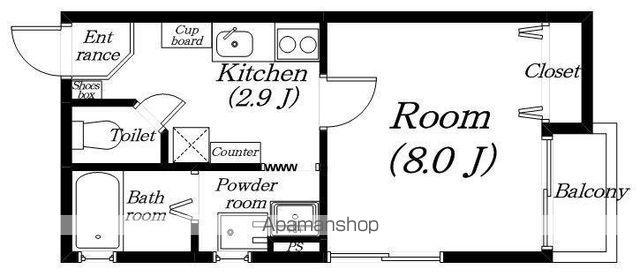 レイクサイドヒエイ(1K/2階)の間取り写真