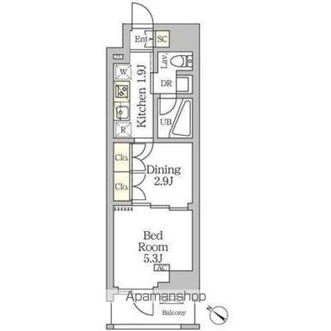 アジールコート松濤(1DK/11階)の間取り写真