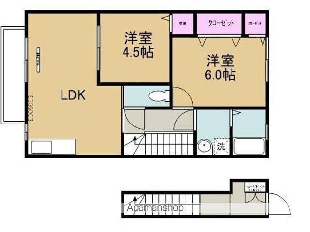 ローズコート阿部C・D棟(2LDK/2階)の間取り写真