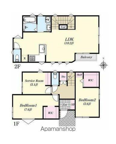 常磐線 柏駅 徒歩21分 2階建 築2年(2SLDK)の間取り写真