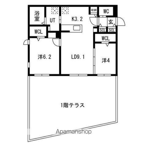 アルファスクエア円山4条南4条西25丁目MS(2LDK/1階)の間取り写真