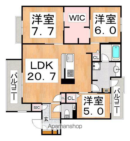 ザ パークサイド上八(3LDK/3階)の間取り写真