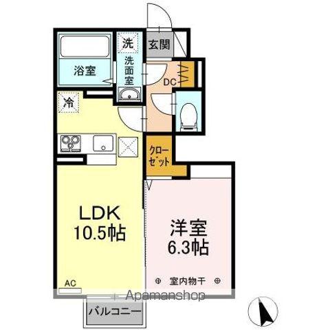 ロイジェントパークス野田町5丁目 E棟(1LDK/1階)の間取り写真