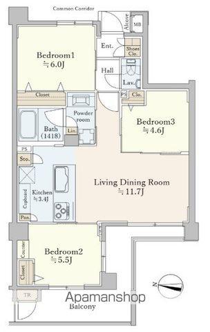 サンアリーナ市谷仲之町(3LDK/4階)の間取り写真