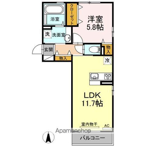 サザンシャトー古城(1LDK/2階)の間取り写真