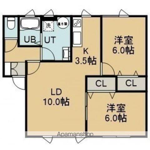 函館本線 桔梗駅 徒歩6分 2階建 築18年(2LDK/1階)の間取り写真