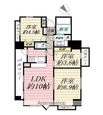 ナイスアーバン反町公園弐番館(3LDK/4階)の間取り写真