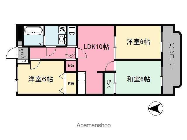 ヤマノリハイツ(3LDK/1階)の間取り写真