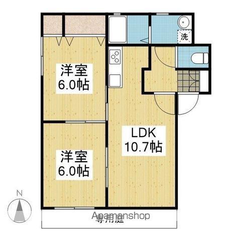 バリュージュ古川南B棟(2LDK/1階)の間取り写真