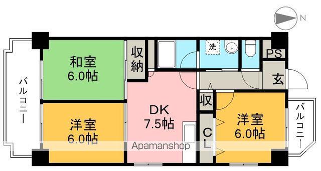 サンハイツ上町(3DK/5階)の間取り写真