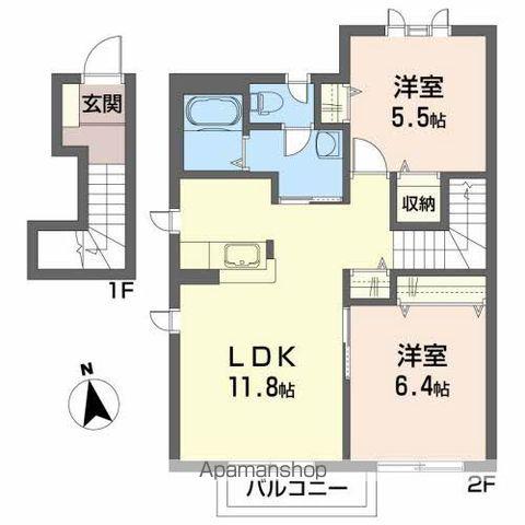 アミスターⅠ(2LDK/2階)の間取り写真