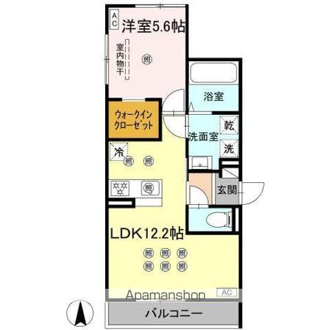 ベルナシェンテ南松山(1LDK/2階)の間取り写真