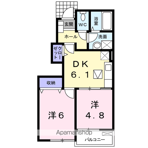 グラン ソレイユ C(2DK/1階)の間取り写真