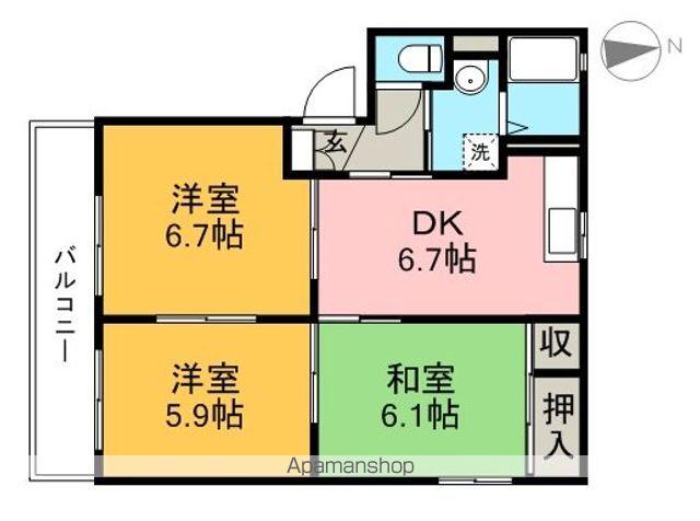 ドリームハイツ B棟(3DK/2階)の間取り写真