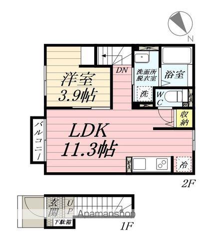 トレゾール土樋(1LDK/2階)の間取り写真